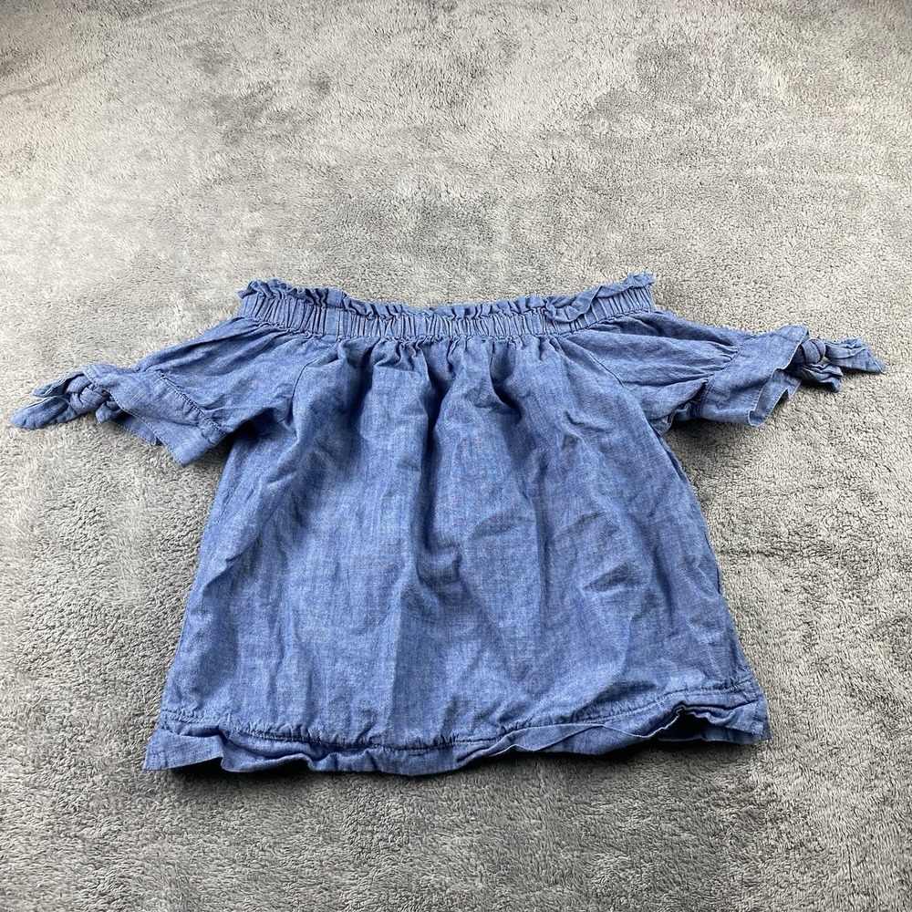 J Crew Chambray Off Shoulder Top Womens 2P Petite ‎ Blue Short Sleeve